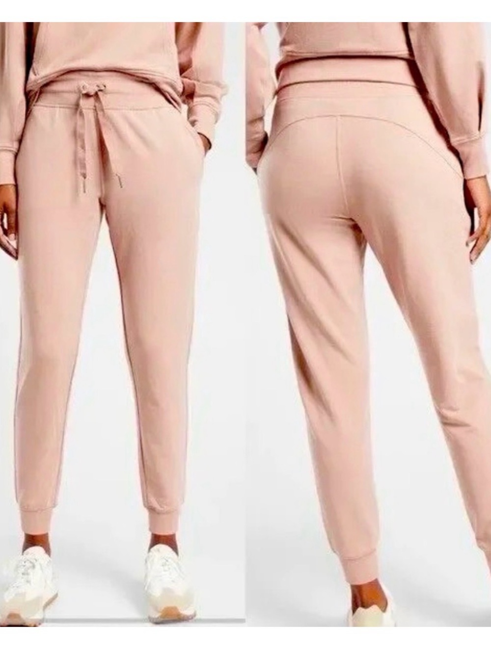 Athleta Balance Joggers in a Soft Blush Pink/ Mocha color - size Large Tall